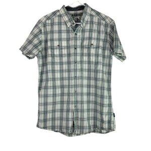 Kuhl Short Sleeve Button Down Brisk Shirt Plaid Grey Green